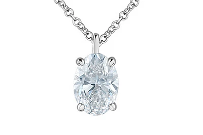 14K White Gold Lab Grown Oval Shape Diamond Claw Set Pendant