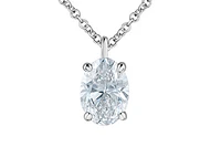 14K White Gold Lab Grown Oval Shape Diamond Claw Set Pendant