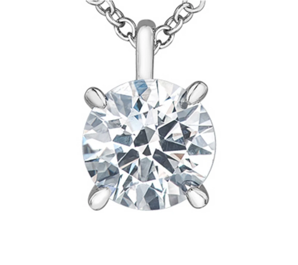 14K White Gold Lab Grown 1.01cttw Round Brilliant Cut Diamond Claw Set Pendant