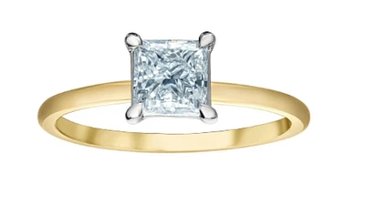 14K Lab Grown Princess Cut Four Claw Diamond Ring - Gold / 1.00 Carat Weight