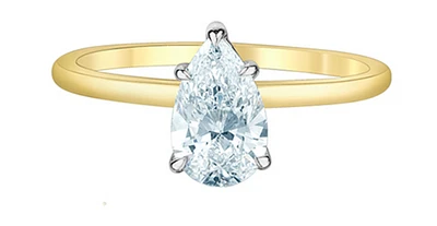 14K Lab Grown Pear Shape Five Claw Diamond Ring