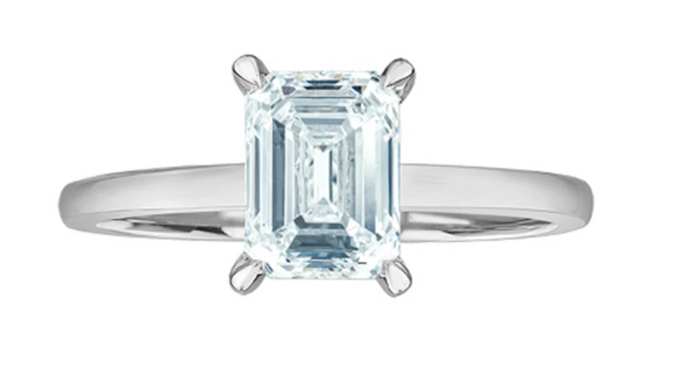 14K Lab Grown Emerald Cut Four Claw Diamond Ring