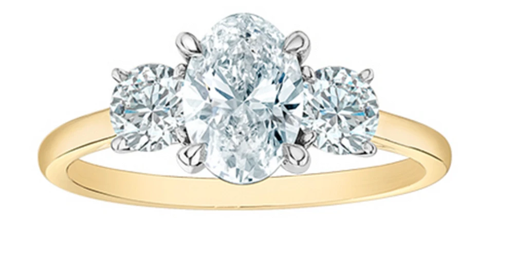 14K Lab Grown 3 Stone Oval & Round Brilliant Diamond Ring - Gold / 1.50 Carat Total