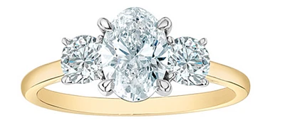 14K Lab Grown 3 Stone Oval & Round Brilliant Diamond Ring - Gold / 1.50 Carat Total