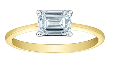 14K Lab Grown 1.00cttw Emerald Cut Four Claw Diamond Ring - Gold / 4