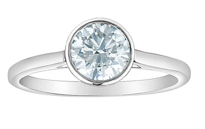 14K Lab Grown Round Brilliant Cut 1.00cttw Bezel Set Diamond Ring - Gold / 4