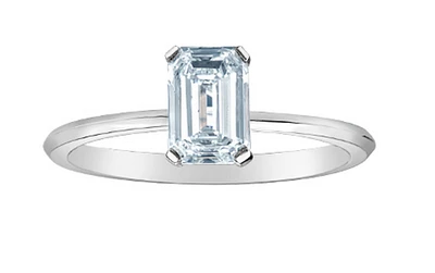 14K Lab Grown 1.00cttw Emerald Cut 4 Claw Set Diamond Ring