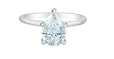 14K Lab Grown 1.00cttw Pear Shape Cut 5 Claw Set Diamond Ring - Gold / 4