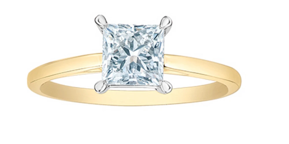 14K Lab Grown 1.00cttw Princess Cut 4 Claw Set Diamond Ring - Gold /