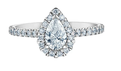 14K Lab Grown Pear Shape Halo Style Diamond Ring - Gold / Carat Total