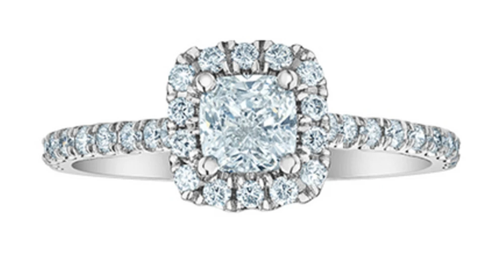 14K Lab Grown Cushion Shape Halo Style Diamond Ring - Gold / Carat Total