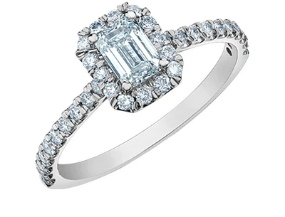 14K Lab Grown Emerald Cut Halo Style Diamond Ring - Gold / Carat Total