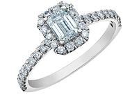 14K Lab Grown Emerald Cut Halo Style Diamond Ring - Gold / Carat Total