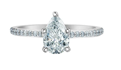 14K Lab Grown Pear Cut Solitaire and Round Brilliant Mount - Gold / Carat Weight
