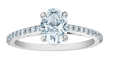 14K Lab Grown Oval Cut Solitaire and Round Brilliant Mount - Gold / Carat Weight