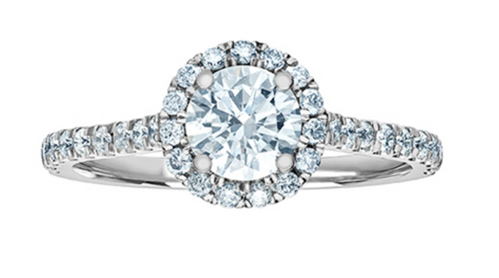 14K Lab Grown Round Brilliant Halo Style Diamond Ring - Gold / Carat Total