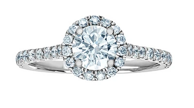14K Lab Grown Round Brilliant Halo Style Diamond Ring - Gold / Carat Total