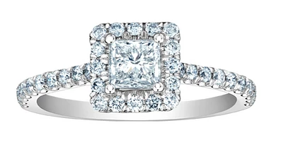 14K Lab Grown Princess Halo Style Diamond Ring - Gold / 1.36 Carat Total