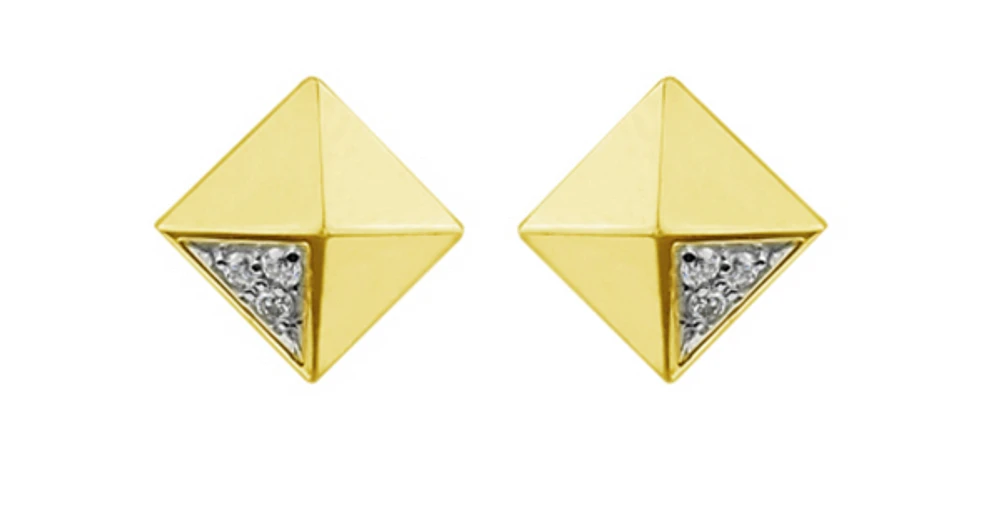 10K Yellow Gold Diamond Pyramid Earrings 0.02cttw
