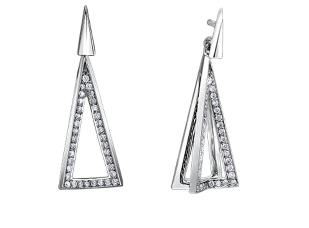 10K White Gold 0.20cttw Diamond Drop Geometric Earrings