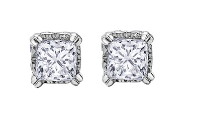 18K White Gold & Palladium Alloy ( hypoallergenic) 0.52cttw Princess Diamond Stud Earrings