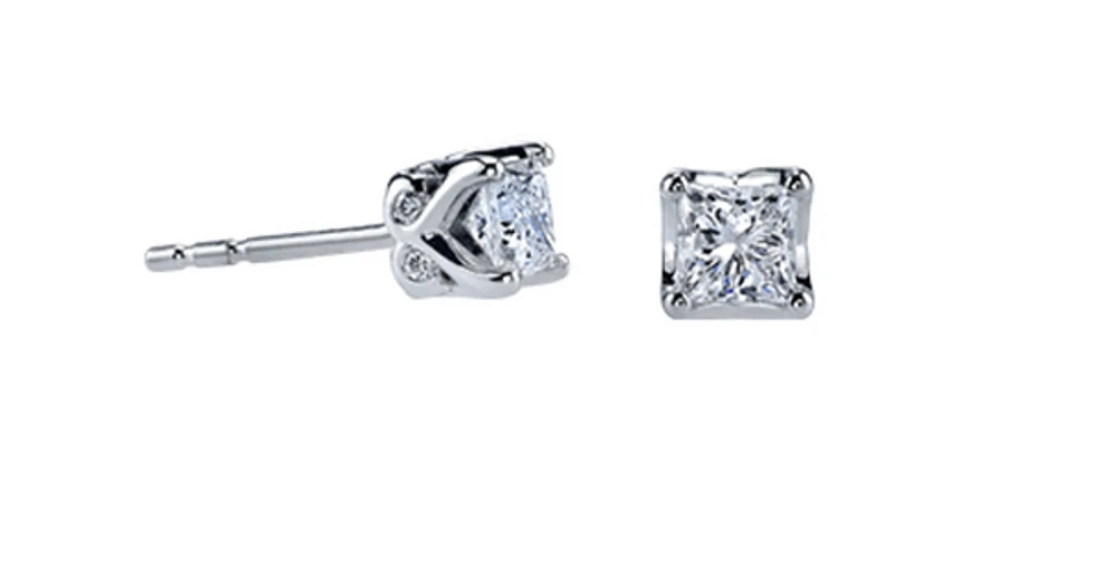 18K White Gold & Palladium Alloy ( hypoallergenic) Princess Diamond Stud Earrings