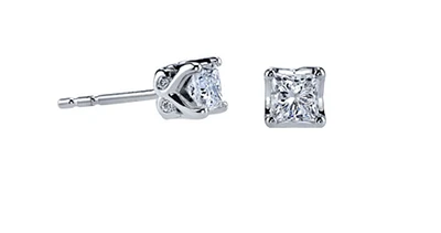 18K White Gold & Palladium Alloy ( hypoallergenic) Princess Diamond Stud Earrings
