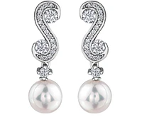 14K White Gold 8mm Cultured Pearl and 0.66cttw Diamond Earrings