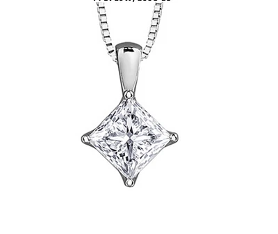 18K White Gold & Palladium Alloy (hypoallergenic) Princess Diamond Necklace - / Carat Weight