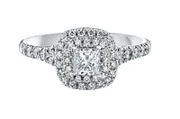 18K White Gold/Palladium Alloy (hypoallergenic) 0.91cttw Princess Double Halo Diamond Ring - Gold /