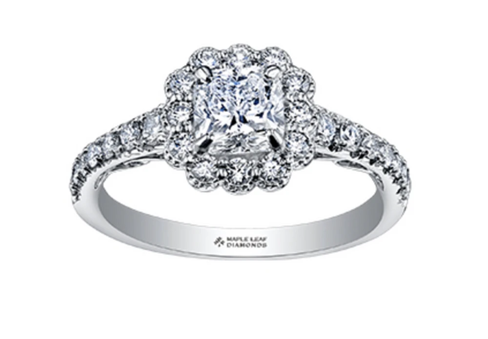 18K White Gold/Palladium Alloy (hypoallergenic) 1.10-1.70cttw Cushion Flower Halo Diamond Ring - Gold / 1.10 Carat Total