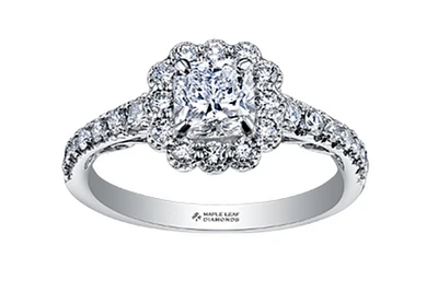 18K White Gold/Palladium Alloy (hypoallergenic) 1.10-1.70cttw Cushion Flower Halo Diamond Ring - Gold / 1.10 Carat Total