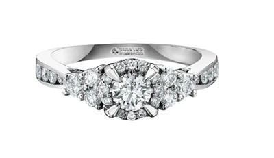 18K White Gold/Palladium Alloy (hypoallergenic) 1.00cttw Halo & Channel Set Diamond Ring - Gold /