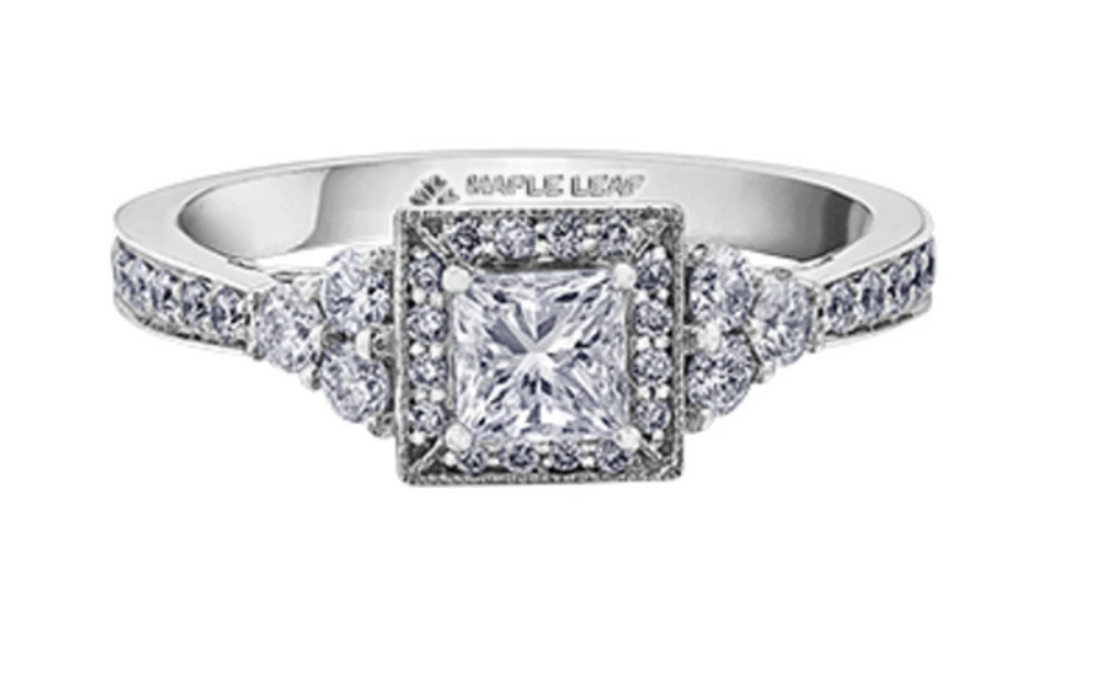 18K White Gold/Palladium Alloy (hypoallergenic) 1.00cttw Princess Halo Diamond Ring - Gold /