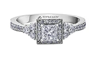 18K White Gold/Palladium Alloy (hypoallergenic) 1.00cttw Princess Halo Diamond Ring - Gold /