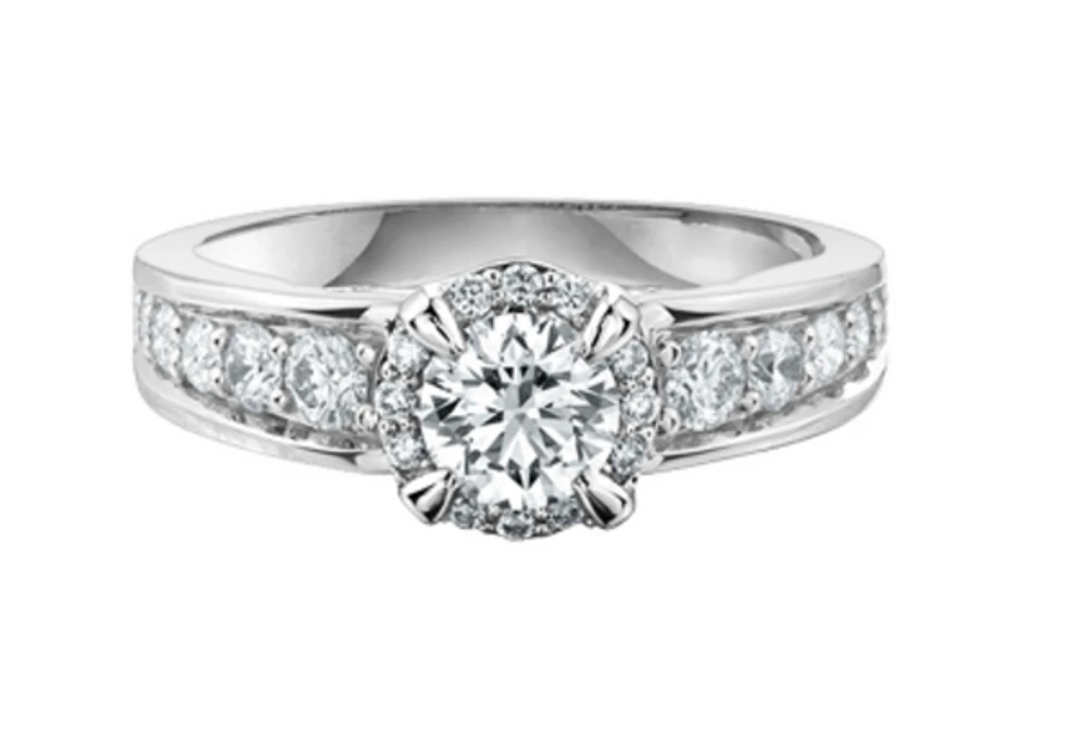 18K White Gold/Palladium Alloy (hypoallergenic) Halo & Channel Set Diamond Ring - Gold /