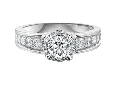 18K White Gold/Palladium Alloy (hypoallergenic) Halo & Channel Set Diamond Ring - Gold /
