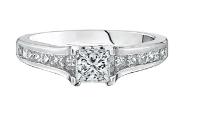 18K White Gold/Palladium Alloy (hypoallergenic) 1.02cttw Princess Channel Set Diamond Ring - Gold /