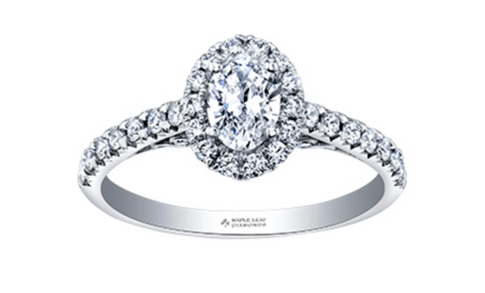 18K White Gold/Palladium Alloy (hypoallergenic) 1.00cttw Oval Shape Halo Diamond Ring - Gold /