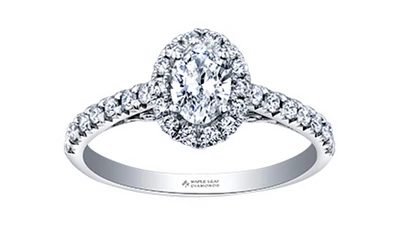 18K White Gold/Palladium Alloy (hypoallergenic) 1.00cttw Oval Shape Halo Diamond Ring - Gold /