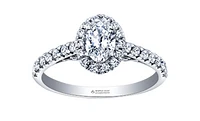 18K White Gold/Palladium Alloy (hypoallergenic) 1.00cttw Oval Shape Halo Diamond Ring - Gold /