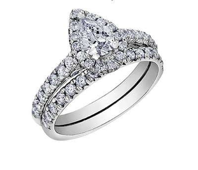 18K White Gold/Palladium Alloy (hypoallergenic) 1.00cttw Pear Shape Halo Diamond Ring - Gold /