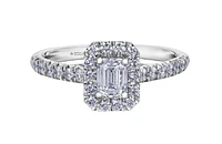 18K White Gold/Palladium Alloy (hypoallergenic) 1.00cttw Emerald Cut Halo Diamond Ring - Gold /