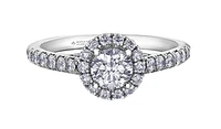 18K White Gold/Palladium Alloy (hypoallergenic) 1.00cttw Round Brilliant Halo Diamond Ring - Gold /