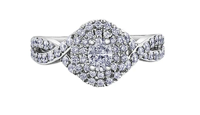 18K White Gold/Palladium Alloy (hypoallergenic) 1.00cttw Oval Double Halo Diamond Ring - Gold /