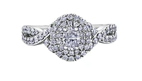 18K White Gold/Palladium Alloy (hypoallergenic) 1.00cttw Oval Double Halo Diamond Ring - Gold /