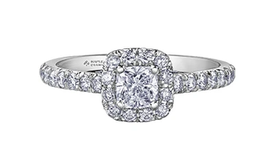 18K White Gold/Palladium Alloy (hypoallergenic) 1.00cttw Cushion Shape Halo Diamond Ring - Gold /