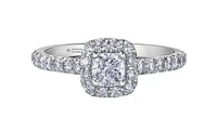 18K White Gold/Palladium Alloy (hypoallergenic) 1.00cttw Cushion Shape Halo Diamond Ring - Gold /