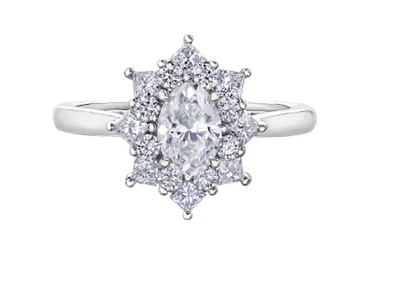 18K White Gold/Palladium Alloy (hypoallergenic) 1.15-1.39cttw Oval Shape Diamond Cluster Ring - Gold / 1.15 Carat Total