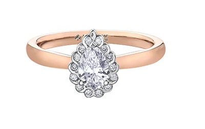 18K Rose Gold/Palladium Alloy (hypoallergenic) 0.62cttw Pear Shape Diamond Halo Ring - Gold /
